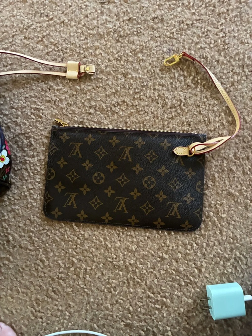 Brown Monogram Floral Tote with Matching Pouch - Picture 4 of 13